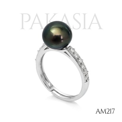 Approx. 9.0 mm up, Tahitian Pearl, Solitaire Pearl, Shoulder CZ, Ring