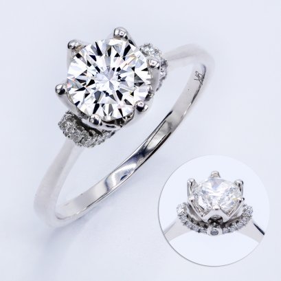 (IGI) 1.04 ct, Laboratory Grown Diamond (Round Brilliant, HPHT, 1.04 ct, D, VS 1),Lab Grown Diamond (0.14ct), Six Prongs Lotus Diamond Ring