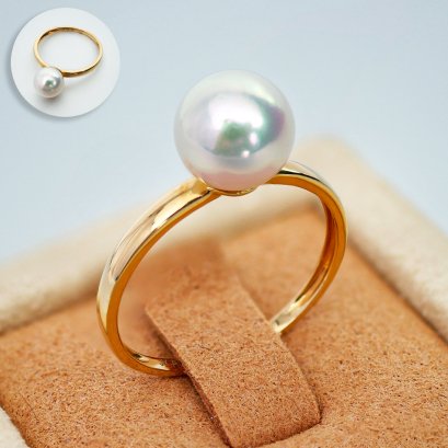 Approx. 7.66 mm, Akoya Pearl, Solitiare Pearl Ring