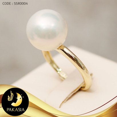 แหวนมุก มุกเม็ดเดี่ยว สีขาว ทรงบาร็อค ขนาด 11 mm เกรด AA+ ตัวเรือนเงินแท้ชุบทอง / R0004