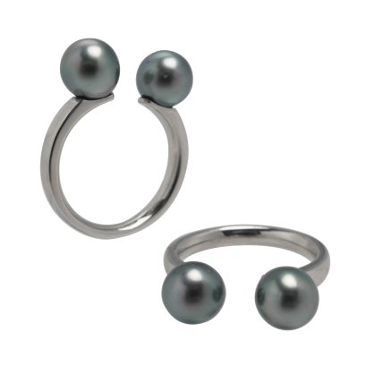 (Bank Chalermrat Collection) Approx. 7.5-7.8 mm, Tahitian Pearl, Twin Pearls Open Ring