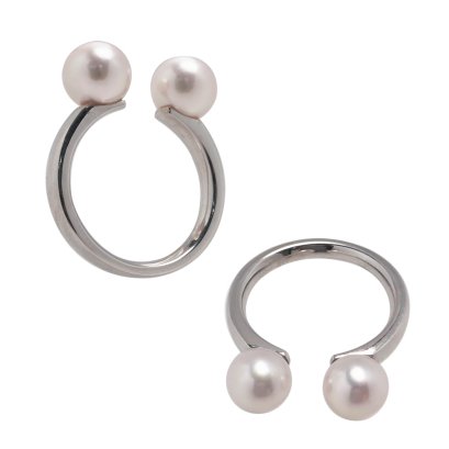 (Bank Chalermrat Collection) Approx. 7.5 mm, Akoya Pearl, Twin Pearls Open Ring