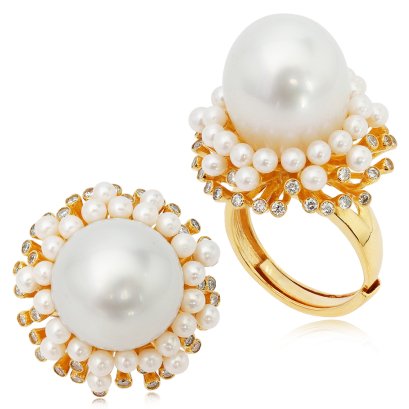 2.25 and 13.95 mm Akoya and South Sea Pearl Cluster Pearl Ring