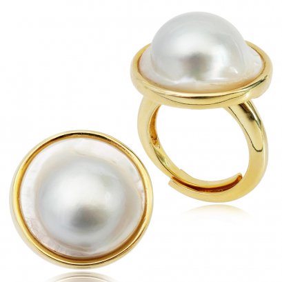 Approx. 20.0 mm, South Sea Mabe Blister Pearl, Solitaire Ring