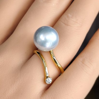 Approx.12.75 mm, South Sea Pearl, Solitaire Pearl Open Ring
