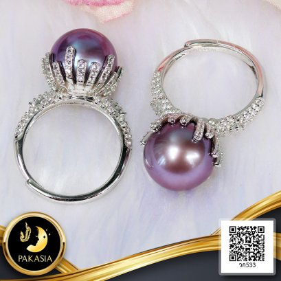 (GIT) แหวน Bay Front ไข่มุกเม็ดเดี่ยว ไข่มุก Edison สายพันธุ์น้ำจืดคัดเกรด สีม่วง Aurora Neptune (Trade Term) ทรงกลม ขนาดจัมโบ้ 12.0-12.4 mm เกรด AA+ ตัวเรือนแหวน วัสดุเงินแท้ 925 ชุบสีทองคำขาว บ่าแหวนประดับพลอยแท้ White Topaz / 27.2.65