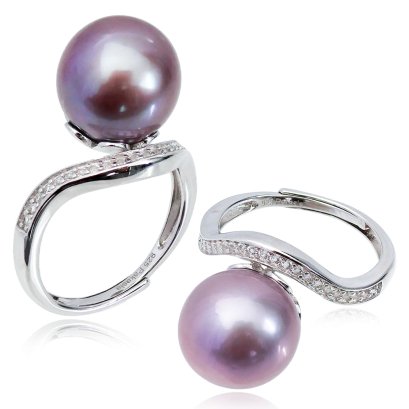 แหวนไข่มุก Edison "ฐานดอกไม้บ่าโค้งประดับพลอยแท้"