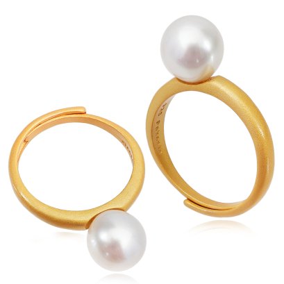 แหวนเกลี้ยงชุบ Matt Gold ไข่มุก Edison เม็ดเดี่ยว