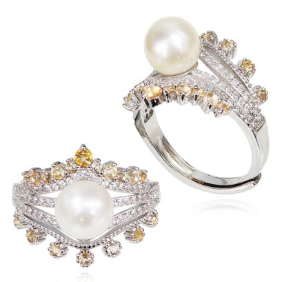 แหวนไข่มุก Akoya  "มงกุฎประดับพลอยแท้"