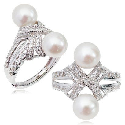 แหวนไข่มุกทวิน "OX" ไข่มุก Edison สีขาว