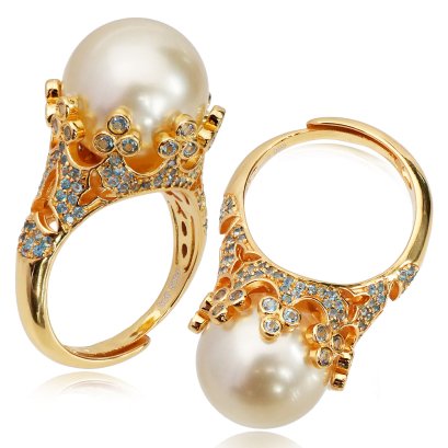 แหวนมงกุฎประดับพลอยแท้ หัวชูไข่มุก South Sea