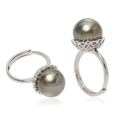 แหวนไข่มุก "ถ้วยพลอยทรงกลมใหญ่" ไข่มุก Tahitian Pearl