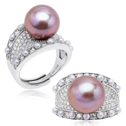 แหวน Signet บ่าเเหวนประดับไข่มุกจิ๋ว ไข่มุก Edison Pearl