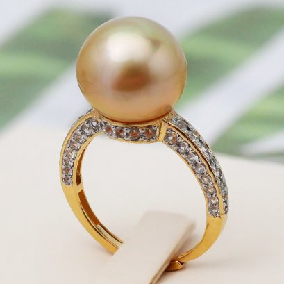 12.0-12.5 mm, Gold South Sea Pearl, Solitaire Pearl Ring