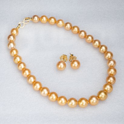 14.58 - 14.80 mm and  12.94-14.65 mm, Gold South Sea Pearl, Demi Parure Pearl Set