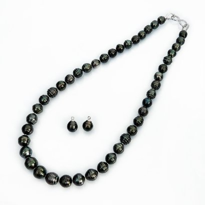 Approx. 8.0 - 10.0 mm, Whirlpool Lot, Tahitian Pearl, Demi Parure Pearl Set