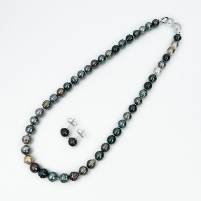 Approx. 7.0 - 9.0 mm, Whirlpool Lot, Tahitian Pearl, Demi Parure Pearl Set