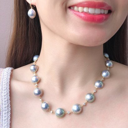 Approx. 13.0 mm up, Amami Oshima Mabe Pearl, Station Pearl & Diamond Pearl Set