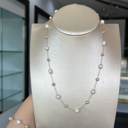Approx. 4.0 - 5.5 mm, Pearl Candy, Freshwater Pearl, Station Pearl Necklace
