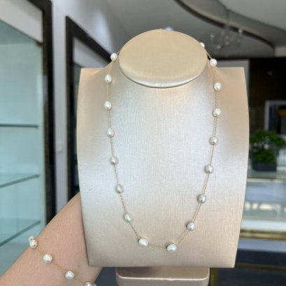Approx. 5.5 mm up, Freshwater Pearl, Station Pearl Necklace & Bracelet