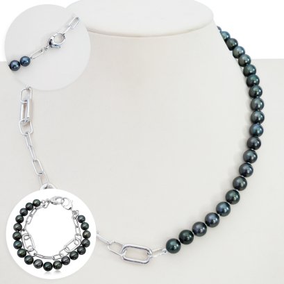 (Bank Chalermrat Collection) Approx. 7.0-7.9 mm, Tahitian Pearl, Pearl Half Chain Pearl Set