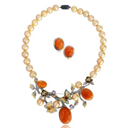 (GIA) 11.01 mm to 11.97 mm, Gold South Sea Pearl, Amber de Shambhala Demi Parure Pearl Set