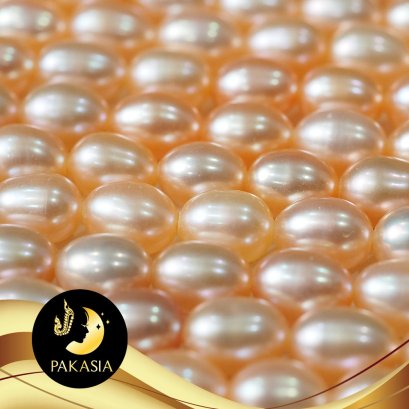 มุกเส้น มุกน้ำจืด ทรงไข่ สีพีช ขนาด 4-5mm. เกรด AAA / SN0111YS162045