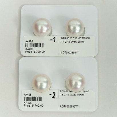 Approx. 11.0 - 12.0 mm, Edison Pearl, Pair Pearl