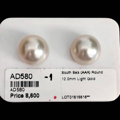 Approx. 12.0 mm, Gold South Sea Pearl, Pair Pearl