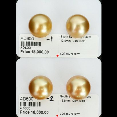 Approx. 13.0 mm, Oriental Odyssey Lot, Gold South Sea Pearl, Pair Pearl