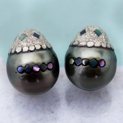 11.45 and 11.53 mm, Maki-e Tahitian Pearl, Pair Pearl