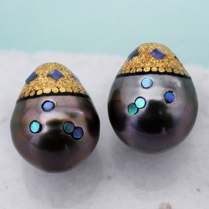 11.2 mm and 11.4 mm, Maki-e Tahitian Pearl, Pair Pearls