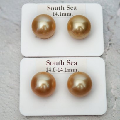 Approx.14.0 - 14.10 mm. Gold South Sea Pearl, Pair Pearls