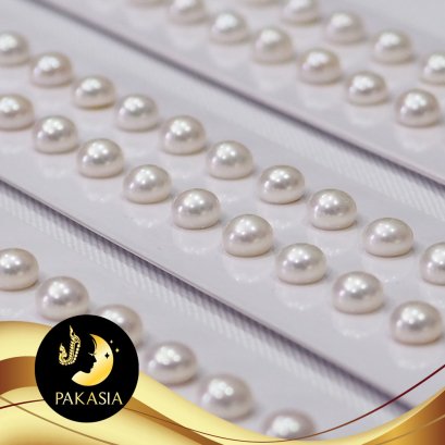 มุกจับคู่ มุกแท้สายพันธุ์น้ำจืด ทรงซาลาเปานูน สีขาว ขนาด 7-7.5mm. เกรด AA+ / SN0018YPP111074-1
