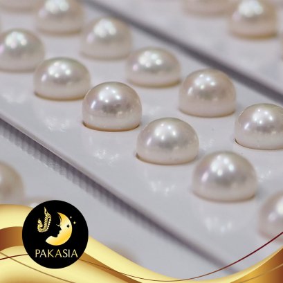 มุกจับคู่ มุกแท้สายพันธุ์น้ำจืด ทรงซาลาเปานูน สีขาว ขนาด 6.5-7mm. เกรด AA+	/ SN0070YPP111064-1