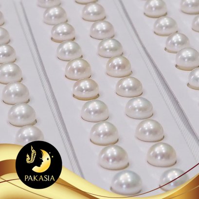 มุกจับคู่ มุกแท้สายพันธุ์น้ำจืด ทรงซาลาเปานูน สีขาว ขนาด 10-10.5mm. เกรด AA+ / SN0220YPP111104-1