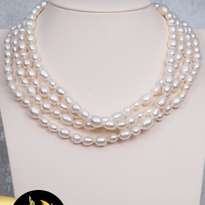 มุกเส้น  มุกทรงไข่ สีขาว ขนาด 6-10 mm. เกรด A ความยาวประมาณ 72" / SN0360ZN640