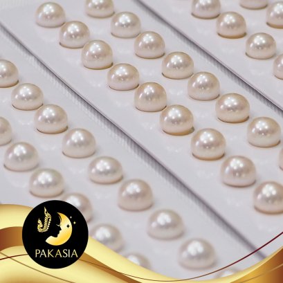 มุกจับคู่ มุกแท้สายพันธุ์น้ำจืด ทรงซาลาเปานูน สีขาว ขนาด 8.5-9mm. เกรด AA+ / SN0052YPP111084-1