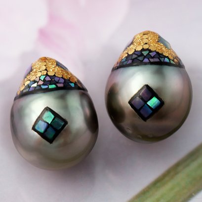 11.30 mm and 11.40 mm, Maki-e Tahitian Pearl, Pair Pearls