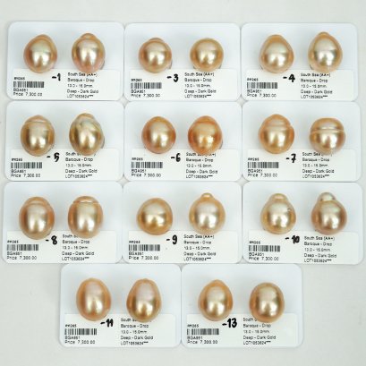Approx. 13.0 - 15.0 mm, Gold South Sea Pearl, Pair Loose Pearls
