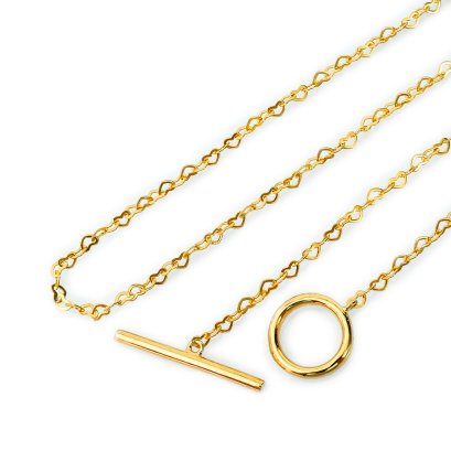 18K Gold, Heart Link Chain OI Clasp