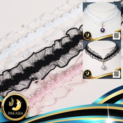 อะไหล่ตัวเรือน Choker/Collar ผ้ายืดลูกไม้ ความยาวประมาณ 16" ตัวเรือนตะขอก้ามปู พร้อมสร้อยปรับระดับ เงินแท้ 925 ชุบสีทองคำขาว ผ้ายืดลูกไม้มี 3 สีให้เลือกคือ สีขาว  สีดำ และสีชมพู 22.12.64