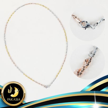 สร้อยคอโชคเกอร์ 3 กษัตริย์ ลายโอเมก้า ไดม่อนคัท พันเกลียว (Diamond cut Omega Chain) ความยาว 18' ตัวเรือนเงินแท้ 92.5 ตะขอก้ามปู / ม038