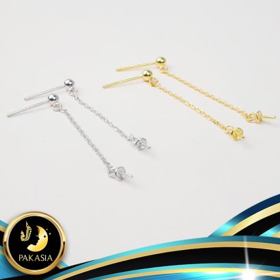 อะไหล่ตัวเรือนต่างหูหมุดเล็ก สร้อยโซ่ห้อยไข่มุก ตัวเรือนความยาว 3.5 cm. วัสดุตัวเรือนเงินแท้ 925 ตัวเรือนมี 3 สีให้เลือก คือชุบสีทอง ชุบสีทองคำขาว และชุบสี Pink Gold