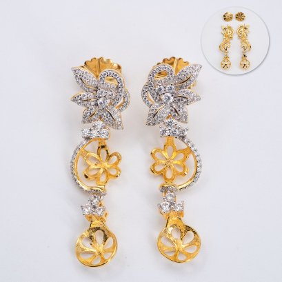 S925,ฺ Double Dangle Pearl Flora Earrings