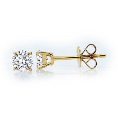 (IGI) 1.06 ct, Laboratory Grown Diamond (Round Brilliant, HPHT, 0.52 ct. and 0.53 ct., D, VVS2), Four Prongs Diamond Stud Earrings