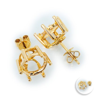 18K Yellow Gold, Six Prongs Classic Stud Earrings Setting for Diamond