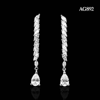 18K Gold, Laboratory Grown Diamond, Diamond Bar Dangle Drop Shape Diamond Stud Earrings