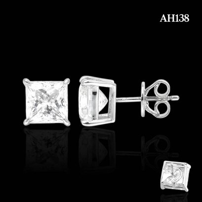 (GRA), Moissanite Princess Cut (4.0ct/D/VVS1/Ex) Four Prongs with Hook Solitaire Moissanite Stud Earrings