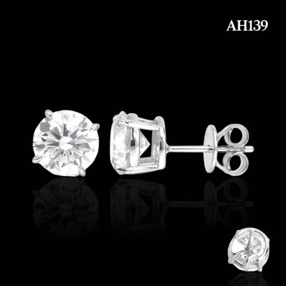 (GRA), Moissanite Round Brilliant (4.0ct/D/VVS1/Ex) Four Prongs with Hook Solitaire Moissanite Stud Earrings